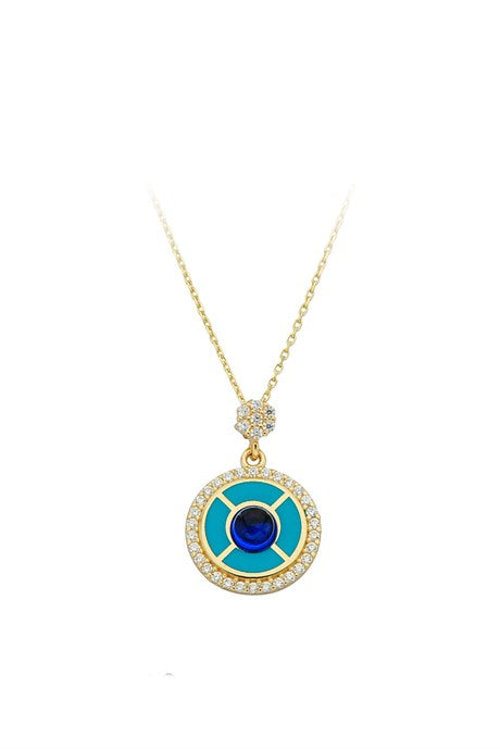 Collar de esmalte de piedras preciosas azules de oro macizo | 14K (585) | 3,02 gramos