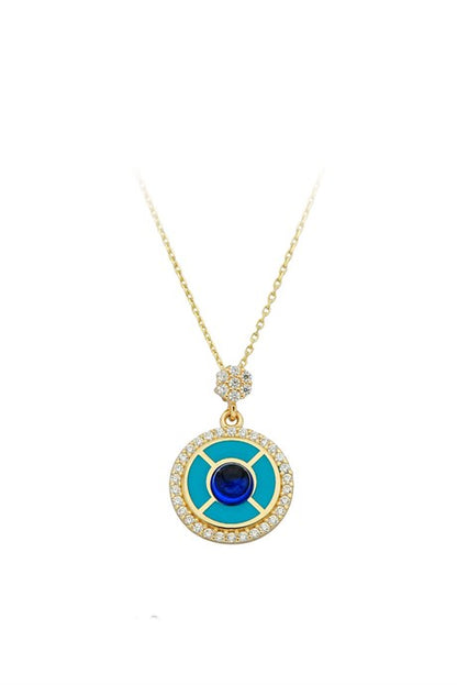 Solid Gold Blue Gemstone Enamel Necklace | 14K (585) | 3.02 gr