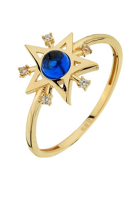 Solid Gold Blue Gemstone Star Ring | 14K (585) | 1.44 gr