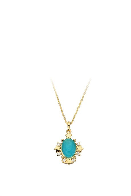 Collar de estrella de piedra preciosa azul de oro macizo | 14K (585) | 1,95 gramos