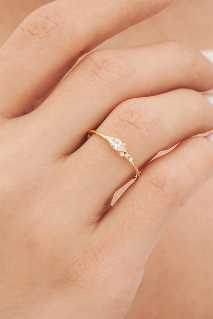 Solid Gold Shuttle Gemstone Design Ring