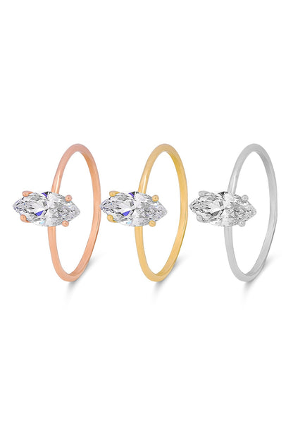 Solid Gold Shuttle Gemstone Solitaire Ring