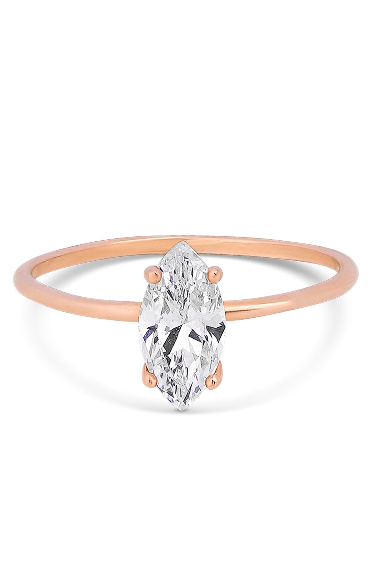 Solid Gold Shuttle Gemstone Solitaire Ring