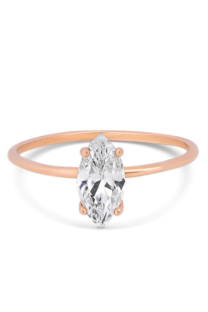 Solid Gold Shuttle Gemstone Solitaire Ring