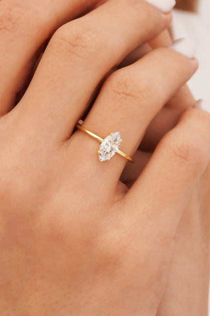 Solid Gold Shuttle Gemstone Solitaire Ring