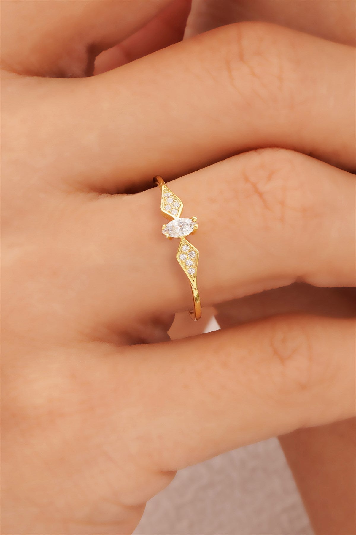 Solid Gold Shuttle Gemstone Ring