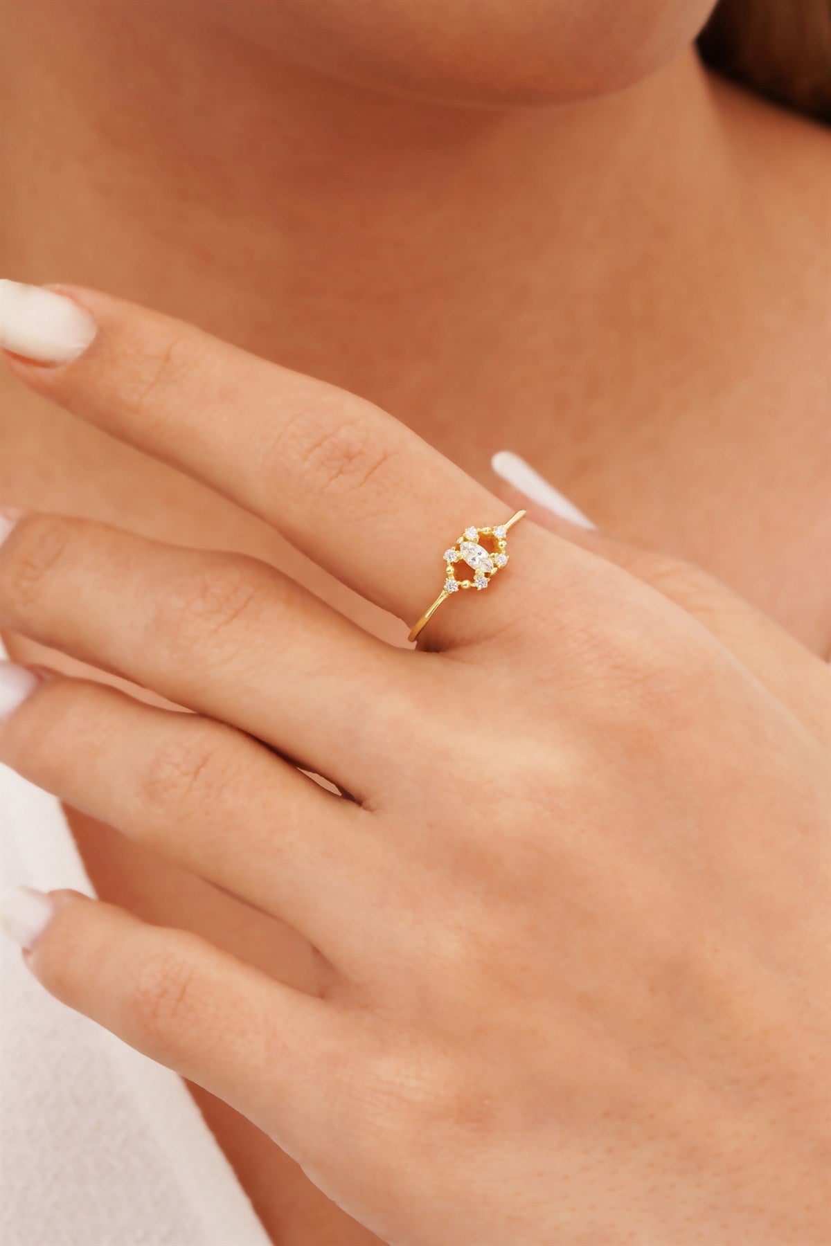 Solid Gold Shuttle Gemstone Ring