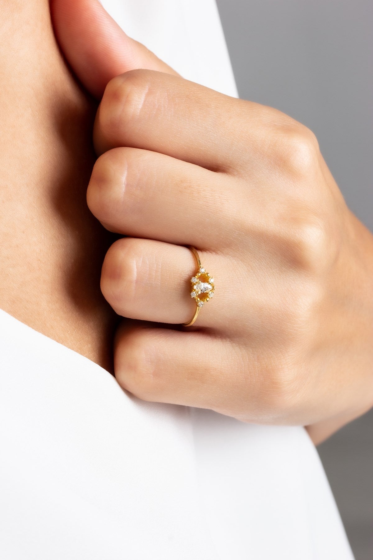 Solid Gold Shuttle Gemstone Ring