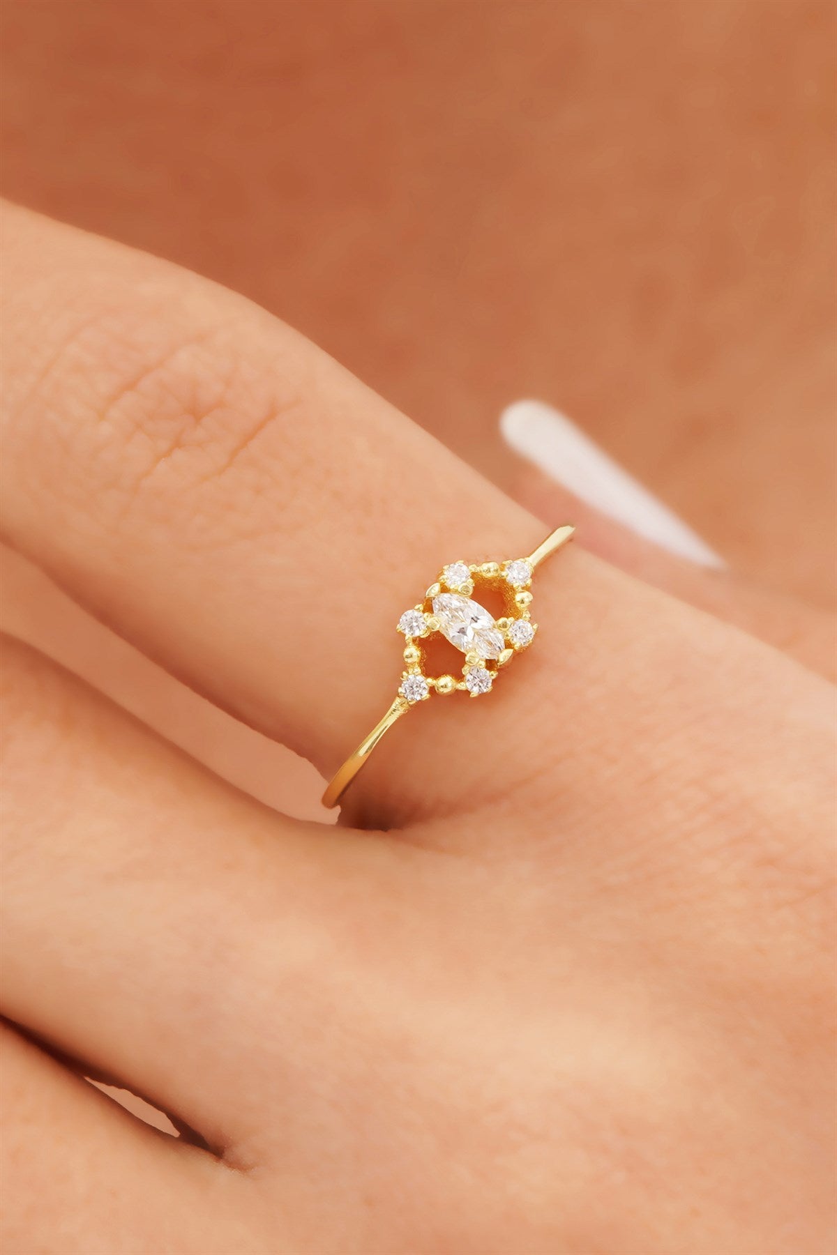 Solid Gold Shuttle Gemstone Ring