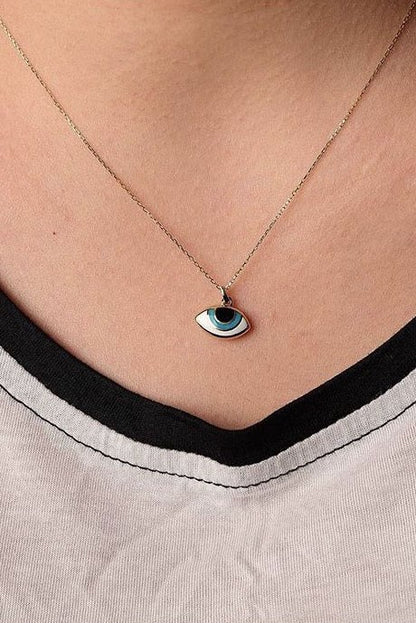 Solid Gold Enamel Eye Necklace | 14K (585) | 2.87 gr