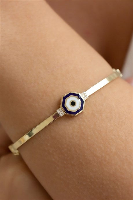 Solid Gold Enamel Evil Eye Bracelet | 14K (585) | 7.17 gr