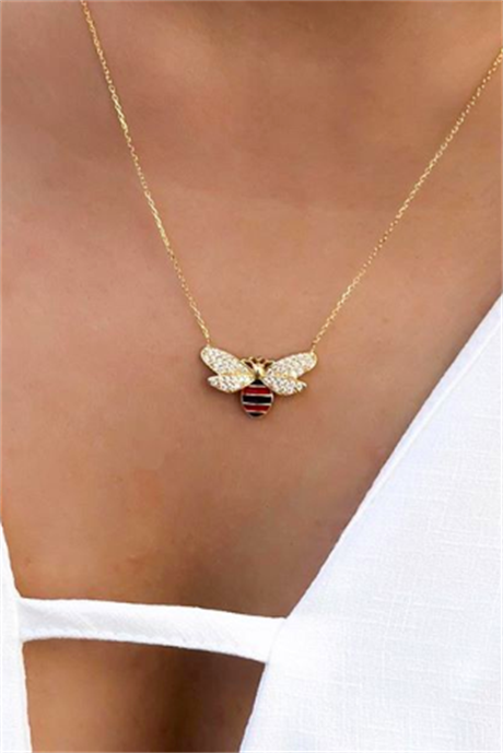 Solid Gold Enamel Bee Necklace | 14K (585) | 2.40 gr