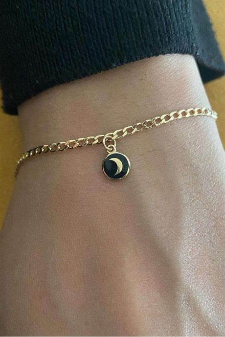 Solid Gold Enamel Moon Bracelet | 14K (585) | 2.97 gr