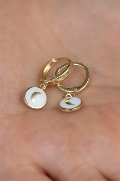 Solid Gold Enamel Moon Earring | 14K (585) | 2.37 gr