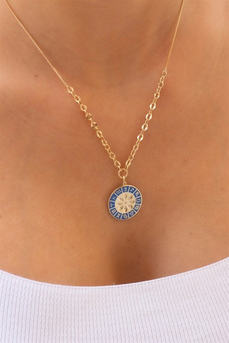 Solid Gold Enamel Zodiac Sign Necklace | 14K (585) | 6.83 gr