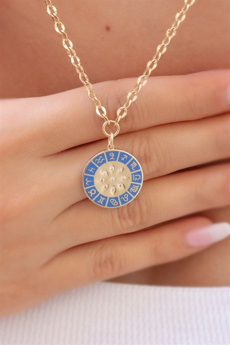 Solid Gold Enamel Zodiac Sign Necklace | 14K (585) | 6.83 gr