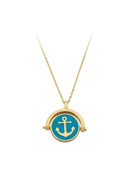 Solid Gold Enamel Anchor Necklace | 14K (585) | 3.81 gr