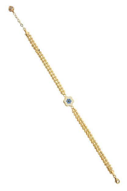 Solid Gold Enamel Flower Bracelet | 14K (585) | 5.07 gr