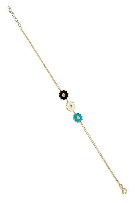 Solid Gold Enamel Flower Bracelet | 14K (585) | 2.43 gr