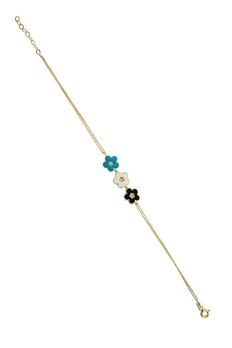 Pulsera de flor de esmalte de oro macizo | 14K (585) | 2,30 gramos