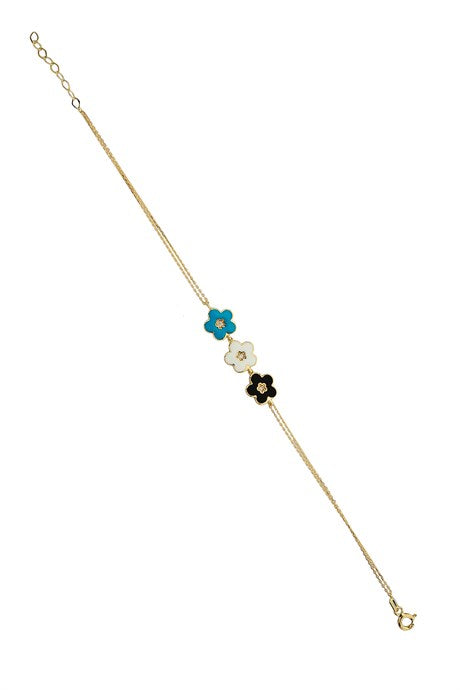 Solid Gold Enamel Flower Bracelet | 14K (585) | 2.30 gr