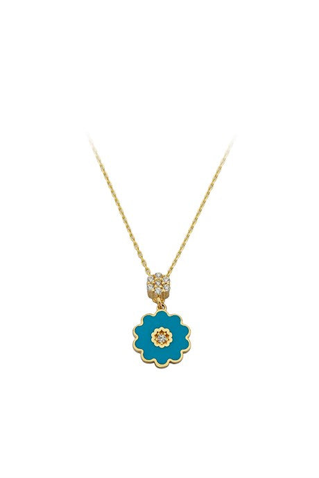 Solid Gold Enamel Flower Necklace | 14K (585) | 2.18 gr