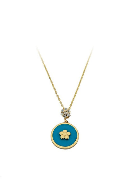 Solid Gold Enamel Flower Necklace | 14K (585) | 2.65 gr