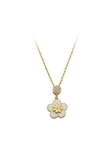 Solid Gold Enamel Flower Necklace | 14K (585) | 2.20 gr