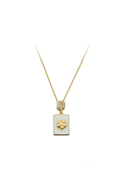 Solid Gold Enamel Flower Necklace | 14K (585) | 2.23 gr