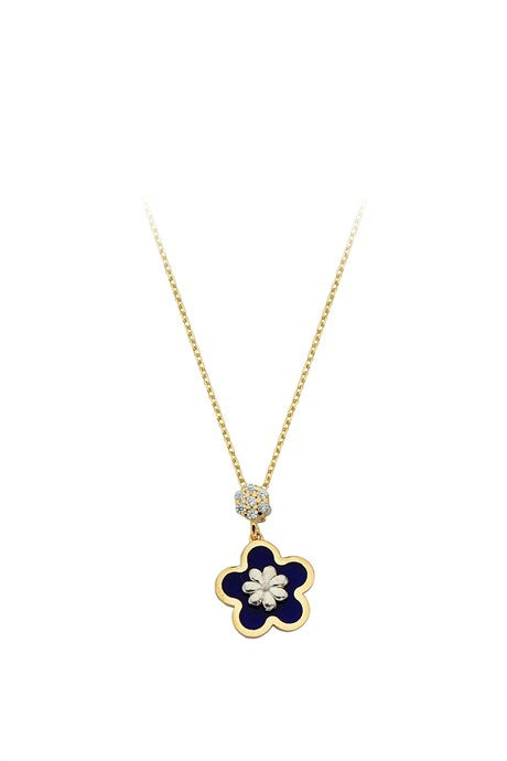 Solid Gold Enamel Flower Necklace | 14K (585) | 2.60 gr