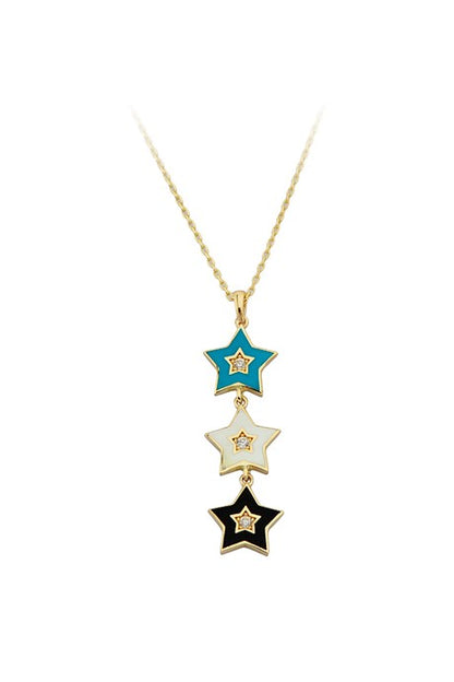 Solid Gold Enamel Multiple Star Necklace | 14K (585) | 2.50 gr