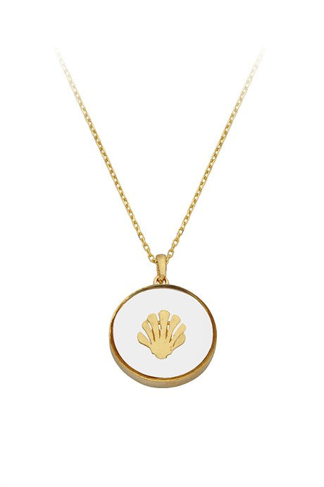 Solid Gold Enamel Sea Shell Necklace | 14K (585) | 2.07 gr