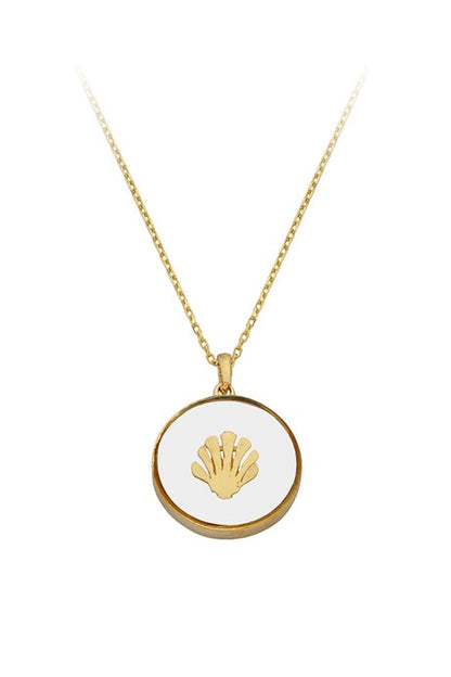 Solid Gold Enamel Sea Shell Necklace | 14K (585) | 2.07 gr