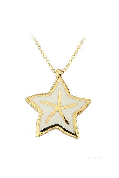 Solid Gold Enamel Starfish Necklace | 14K (585) | 3.28 gr
