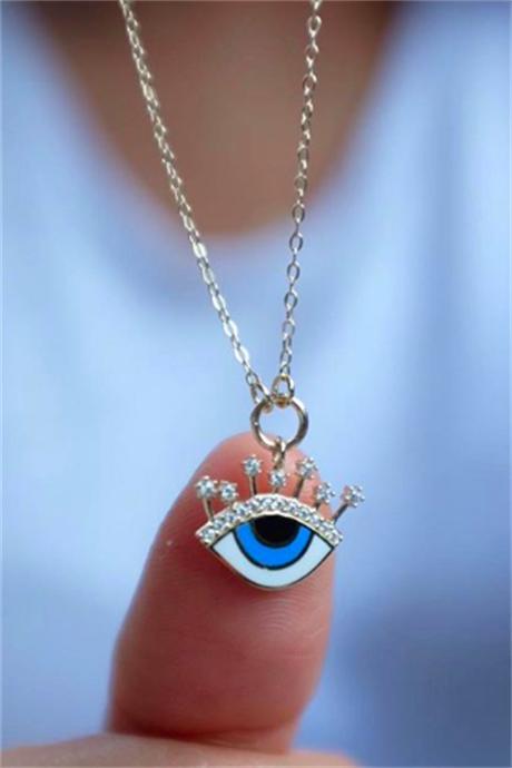 Solid Gold Enamel Eye Necklace | 14K (585) | 2.94 gr