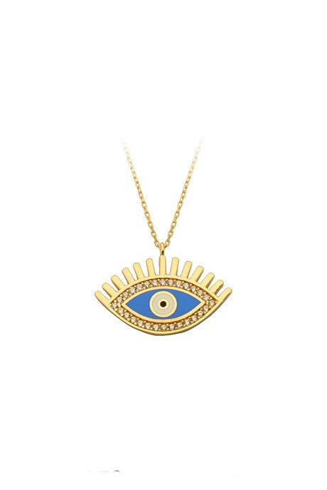 Solid Gold Enamel Eye Necklace | 14K (585) | 3.05 gr