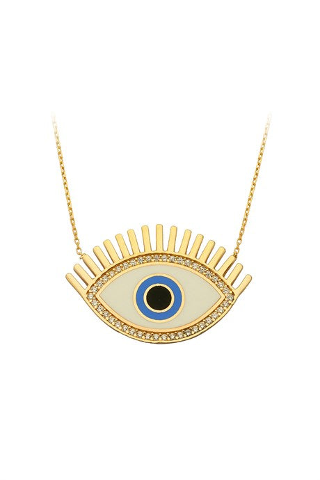 Solid Gold Enamel Eye Necklace | 14K (585) | 4.54 gr