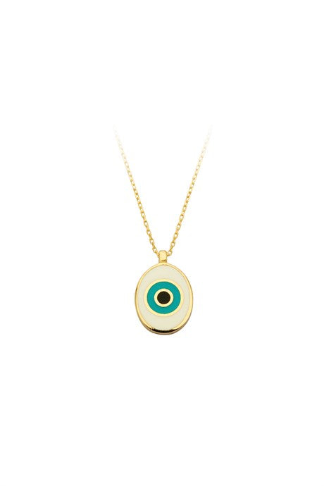 Solid Gold Enamel Eye Necklace | 14K (585) | 2.35 gr