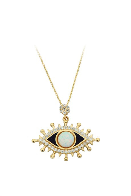 Solid Gold Enamel Eye Necklace | 14K (585) | 3.51 gr