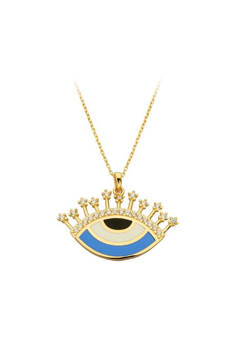 Solid Gold Enamel Eye Necklace | 14K (585) | 3.43 gr