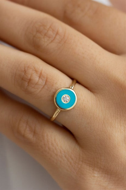 Solid Gold Enameled Evil Eye Ring | 14K (585) | 1.80 gr