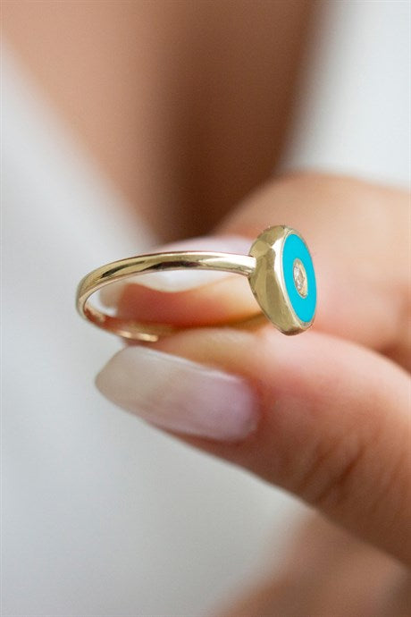 Solid Gold Enameled Evil Eye Ring | 14K (585) | 1.80 gr