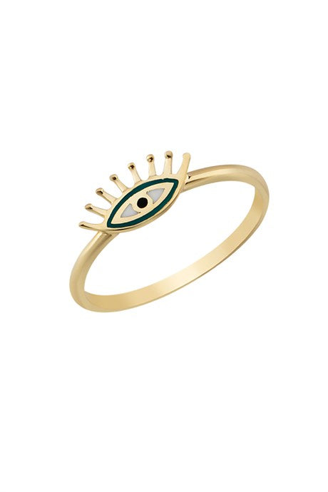 Solid Gold Enameled Evil Eye Ring | 14K (585) | 1.19 gr
