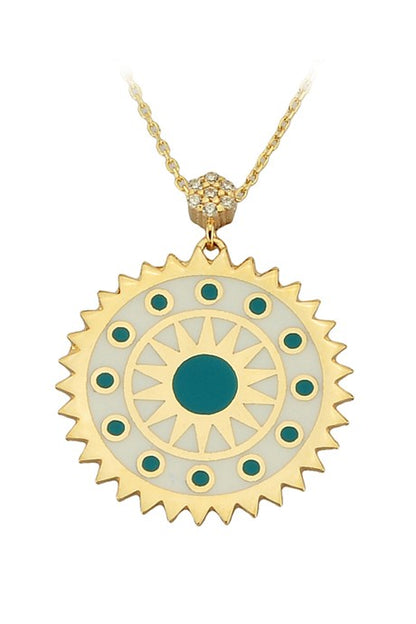 Solid Gold Enamel Sun Necklace | 14K (585) | 4.73 gr