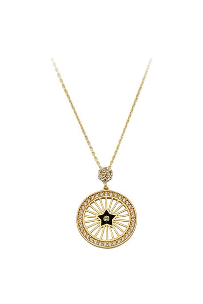 Solid Gold Enamel Circle Star Necklace | 14K (585) | 2.69 gr