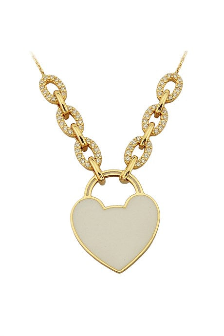 Collier de serrure de coeur d'émail d'or solide | 14K (585) | 5,19 grammes