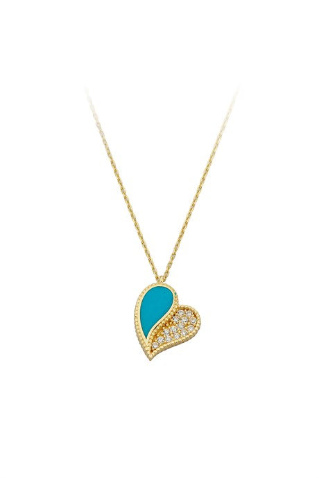 Solid Gold Enamel Heart Necklace | 14K (585) | 2.51 gr