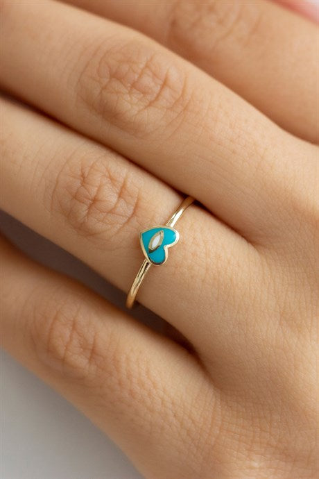 Solid Gold Enameled Heart Ring | 14K (585) | 1.41 gr