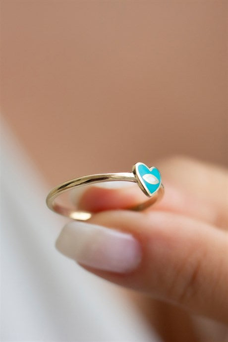 Solid Gold Enameled Heart Ring | 14K (585) | 1.41 gr