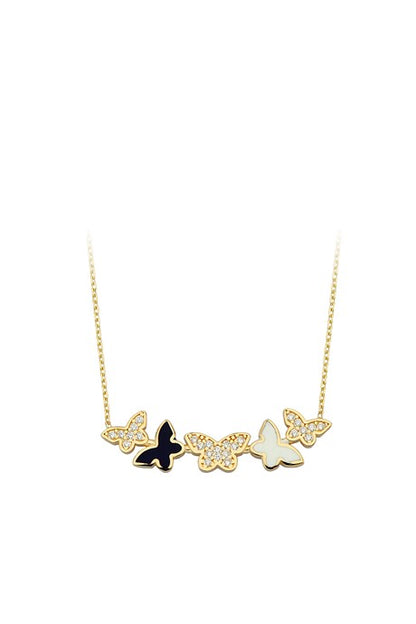 Solid Gold Enamel Butterfly Necklace | 14K (585) | 2.48 gr